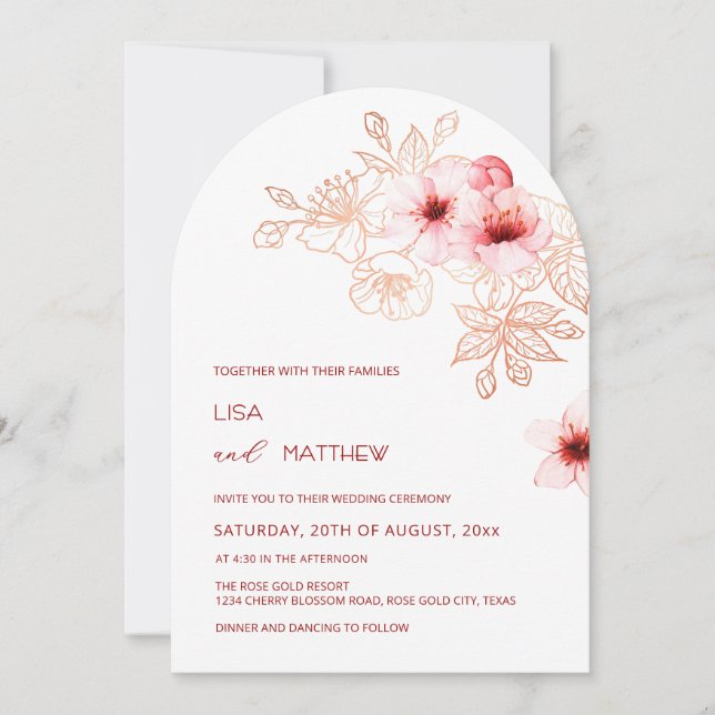 Invitación Cherry Blossom Pink White Wedding (Anverso)