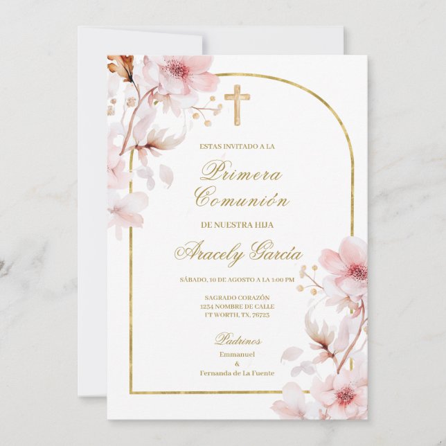 Invitación Cherry blossom primera comunión (Anverso)