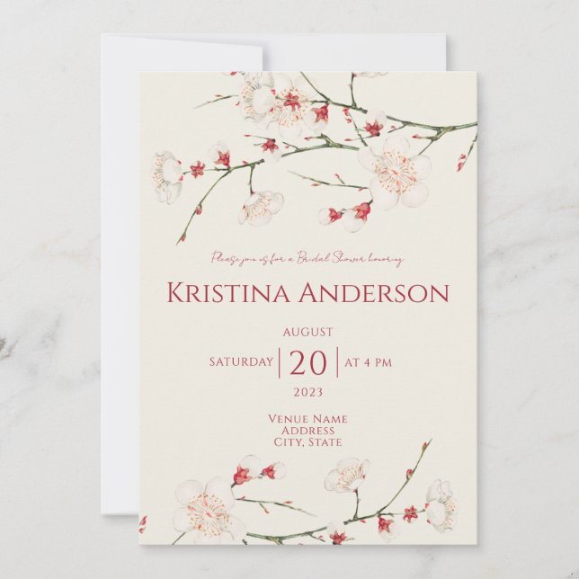 Invitación Cherry Blossom QR Código ducha de novia (Anverso)