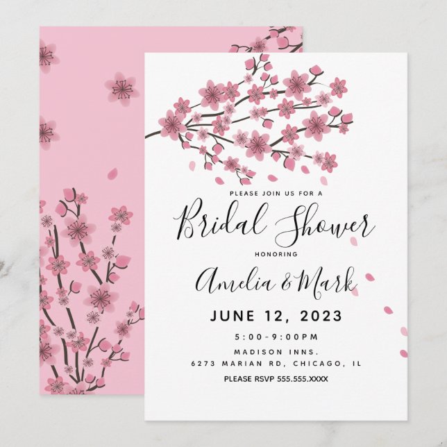 Invitación Cherry Blossom Rubor Petals Bridal Shower (Anverso / Reverso)