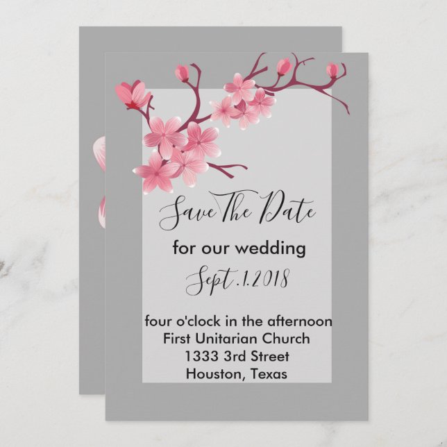 Invitación Cherry Blossom salva la fecha (Anverso / Reverso)