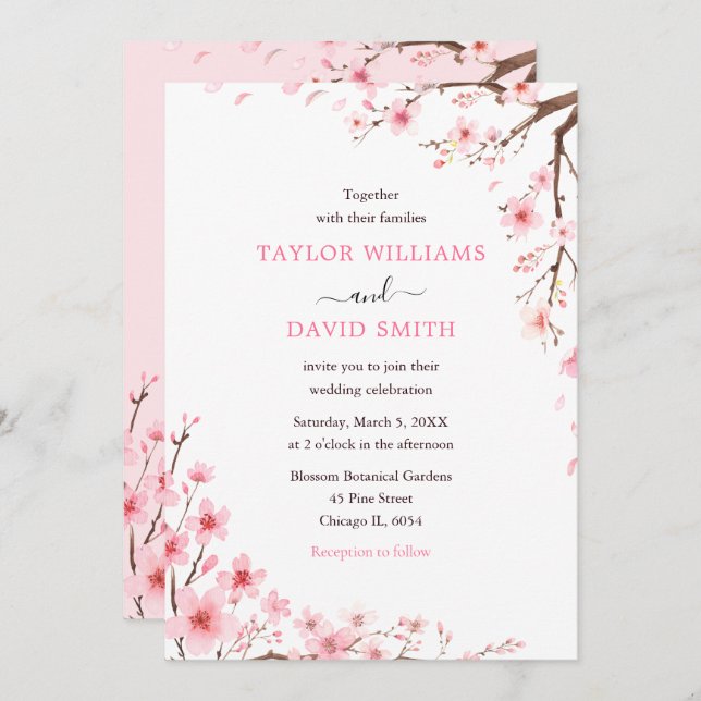 Invitación Cherry Blossom Spring Wedding (Anverso / Reverso)