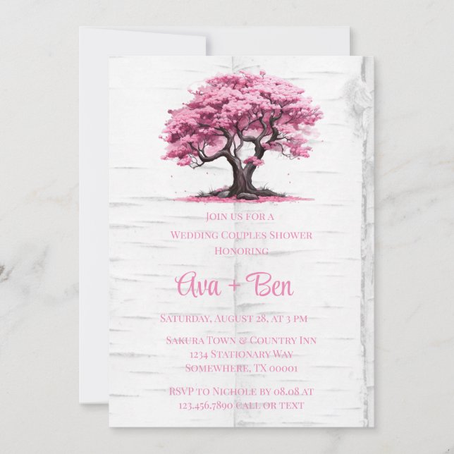 Invitación Cherry Blossom Tree Barack Boda Parejas Ducha (Anverso)