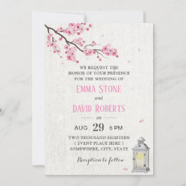 Invitación Cherry Blossom Vintage Lantern Linen Boda