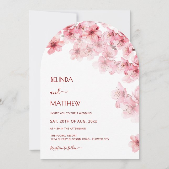 Invitación  Cherry Blossom White Arched Wedding (Anverso)
