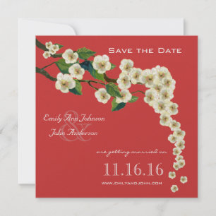 Invitación Cherry Blossoms Branch Red Save the Date