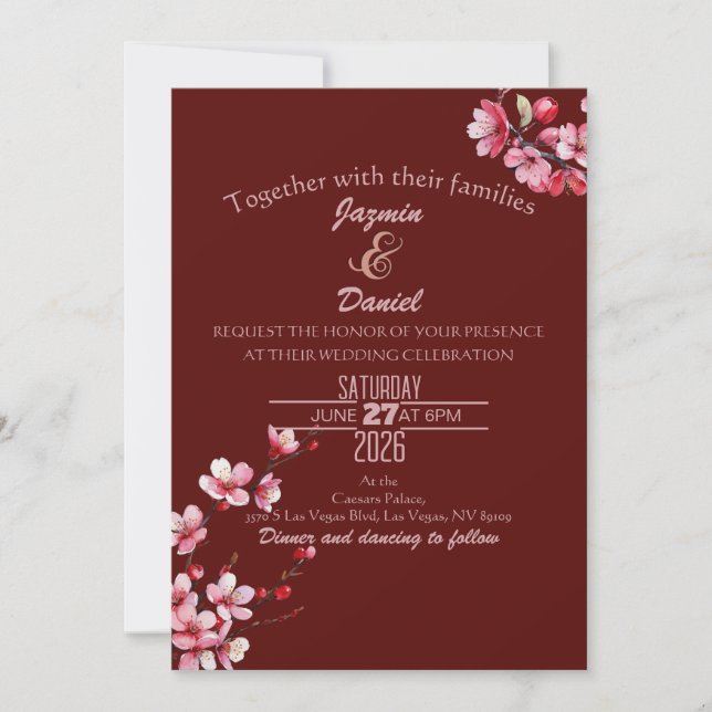 Invitación Cherry Blossoms Pink Maroon  Invitation (Anverso)