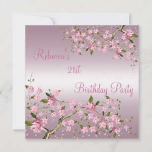 Invitación Cherry Bossom 21st Elegant Birthday Party Pink