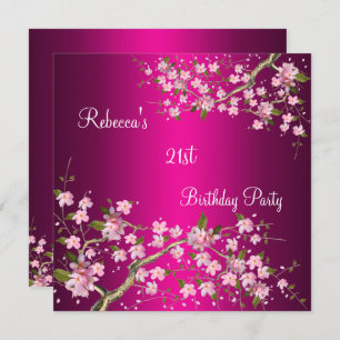 Invitación Cherry Bossom 21st Elegant Birthday Party Pink