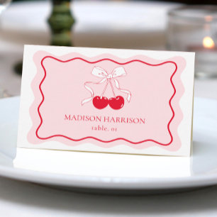 Invitación Cherry Bow Red Pink Boda Nombre Place Card DIY