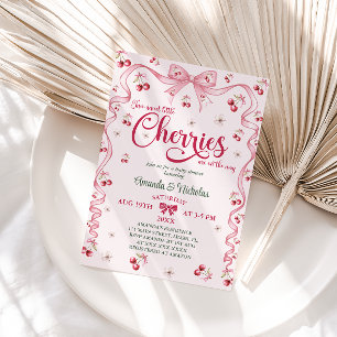 Invitación Cherry Bow Twin Girls Baby Shower 