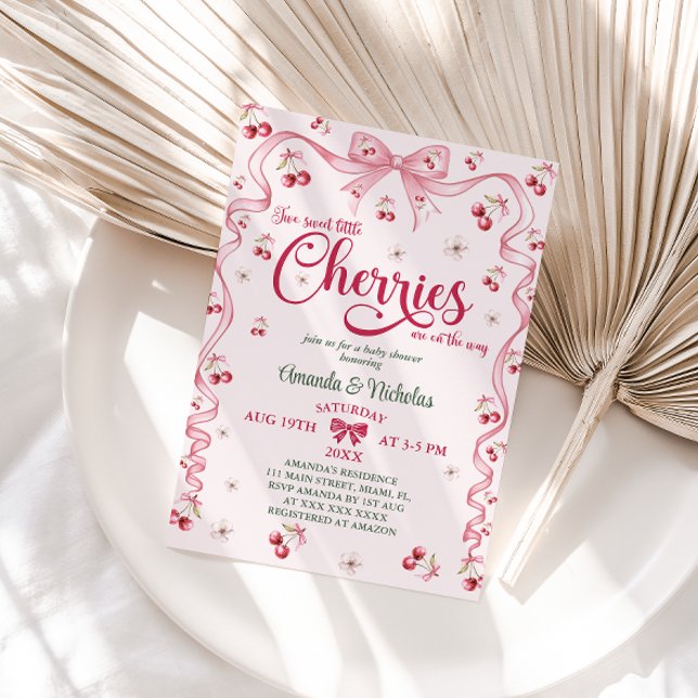 Invitación Cherry Bow Twin Girls Baby Shower  (Subido por el creador)