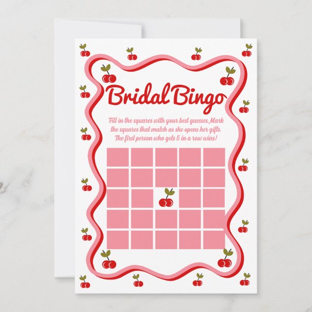 Invitación Cherry Bridal Bingo Retro Cherry con ducha de novi (Anverso)
