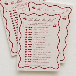 Invitación Cherry Bridal Shower He Said She Said Game Card