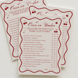 Invitación Cherry Bridal Shower Over or Under Game Card