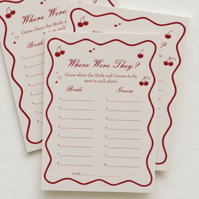 Invitación Cherry Bridal Shower Where Were They Game Card (Subido por el creador)