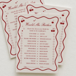 Invitación Cherry Bridal Shower Would She Rather Game Card