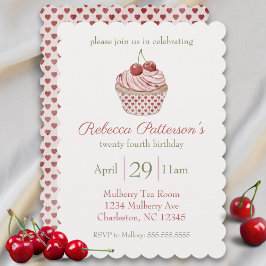 Invitación Cherry Coquette Cupakes Watercolor Fiesta de cumpl