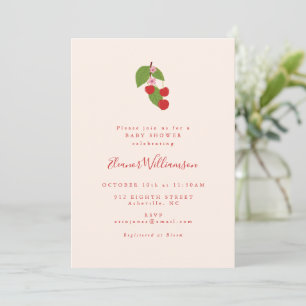 Invitación Cherry Cream Ilustrado Ducha de Bebé Elegante