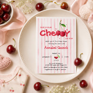Invitación Cherry de acuarela rosa encima de la ducha de bebé