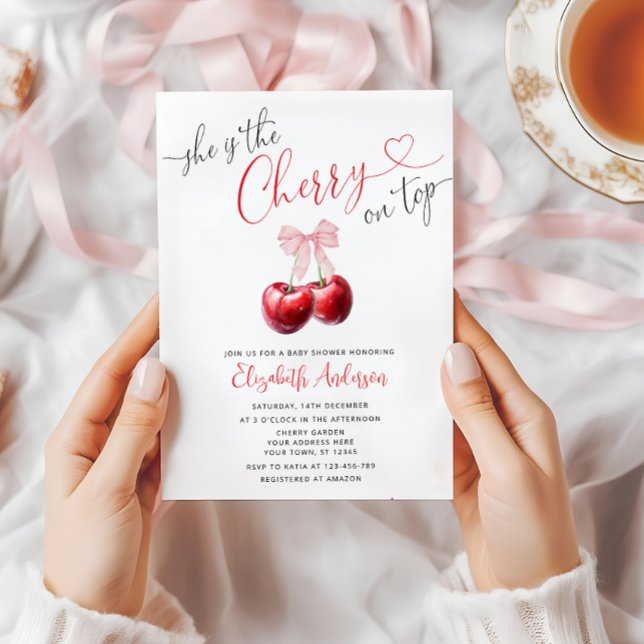 Invitación Cherry de moda en Baby Shower Top Coquette (Subido por el creador)