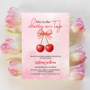 Invitación Cherry en Baby Shower, Chica rosado superior