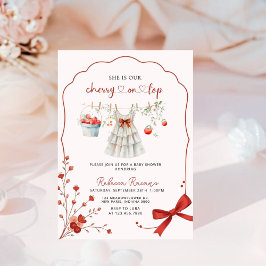 Invitación Cherry en Baby Shower de Bow Rosado superior