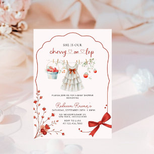 Invitación Cherry en Baby Shower de Bow Rosado superior