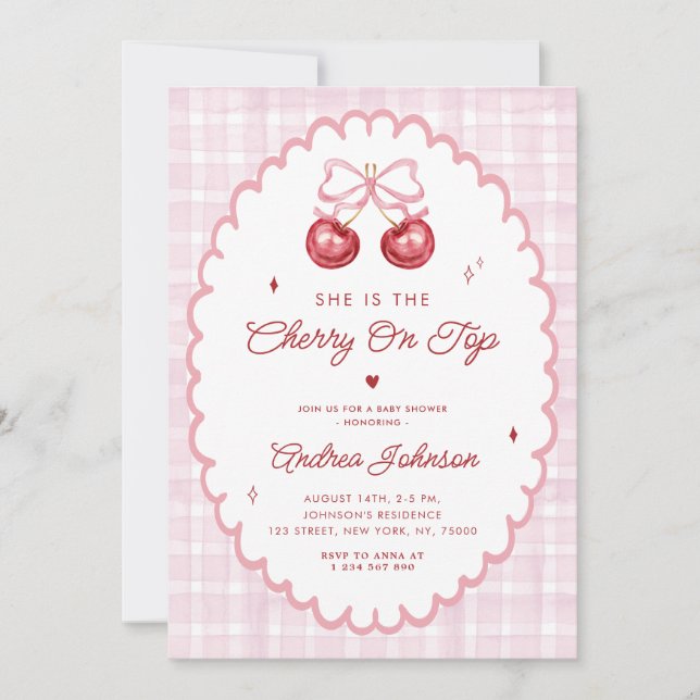 Invitación Cherry en Baby Shower de cosecha preferida (Anverso)