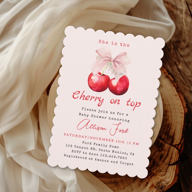 Invitación Cherry en Baby Shower, el Chica de Bow Rosado (Subido por el creador)