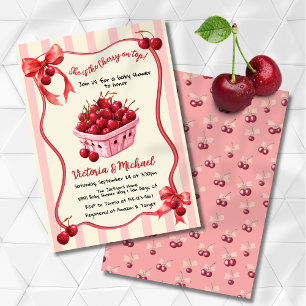 Invitación Cherry en la cima de Bow Baby Shower