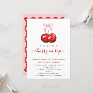 Invitación Cherry en la cima de Coquette Chica Bow rosa Baby