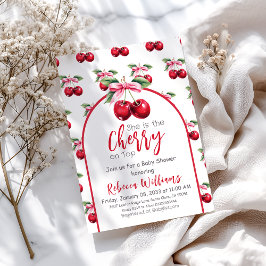Invitación Cherry en la cima de Coquette Chica Bow rosa Baby