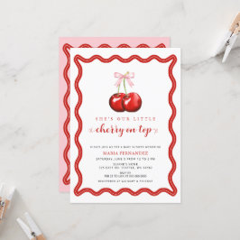 Invitación Cherry en la cima de Coquette Chica Bow rosa Baby 