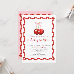 Invitación Cherry en la cima de Coquette Chica Bow rosa Baby 