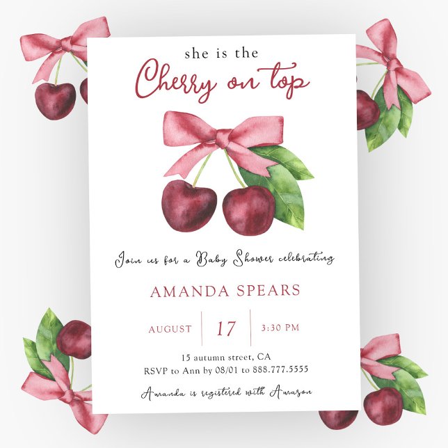 Invitación Cherry en la cima de la ducha para niñas (Subido por el creador)