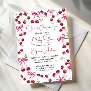 Invitación Cherry en la parte superior de la cinta coqueta de