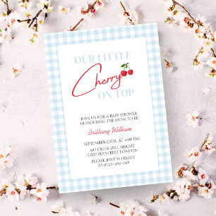 Invitación Cherry en Top Blue Boy Baby Shower