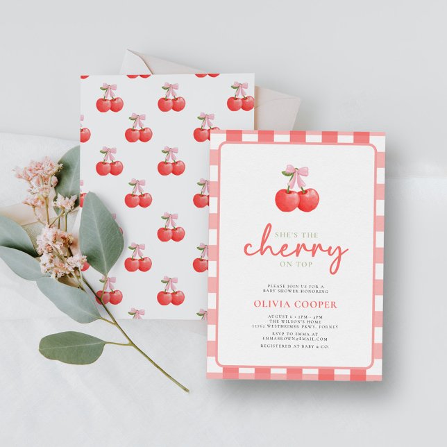 Invitación Cherry en Top Coquette Chica Baby Shower (Subido por el creador)