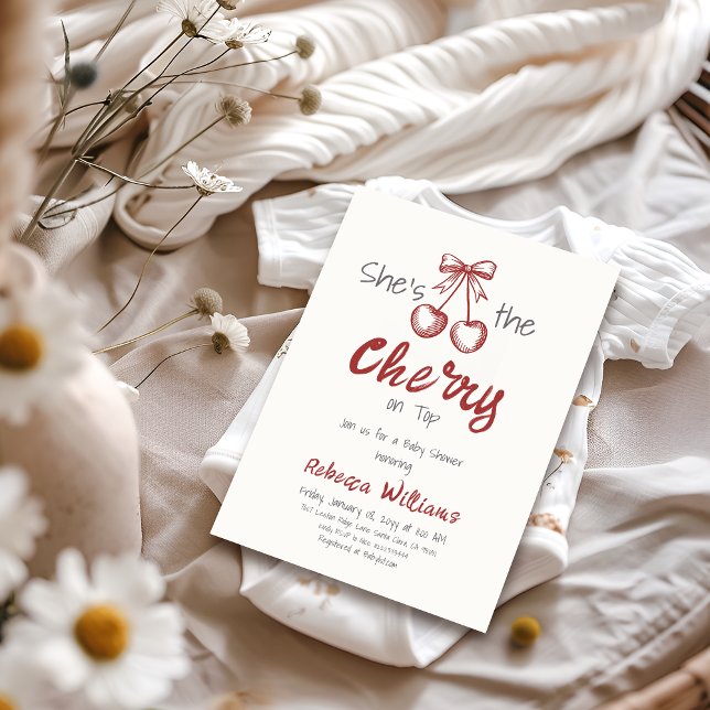 Invitación Cherry escrito a mano en Baby Shower Chica de Top  (Subido por el creador)