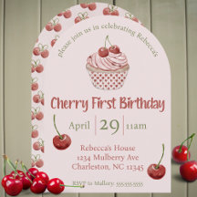 Cherry First Birday Watercolor Coquette Cupcake