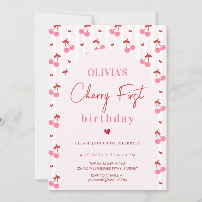 Invitación Cherry First Birthday (Anverso)