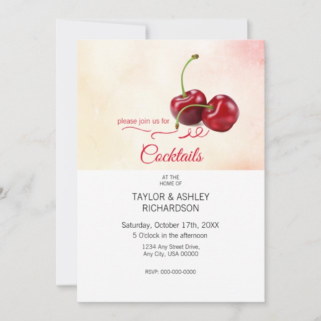 Invitación Cherry Fruit Cocktail Fiesta (Anverso)