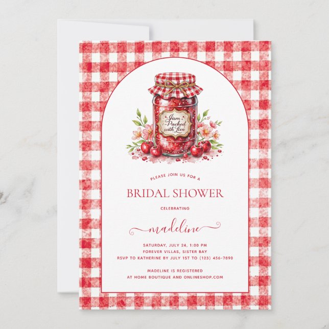 Invitación Cherry Jam Gingham Bridal Shower (Anverso)