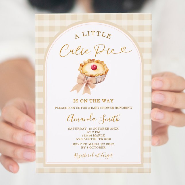 Invitación Cherry Little Cutie Pastel Gingham Baby Shower (Subido por el creador)