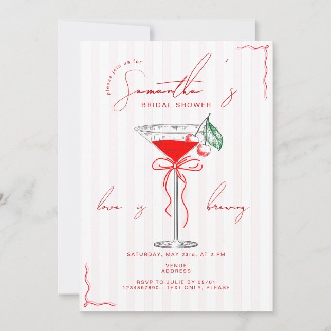 Invitación Cherry Martini Pink Cherry Red Bridal Shower (Anverso)