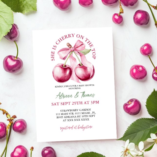 Invitación Cherry On The Top Bow Baby Shower (Subido por el creador)