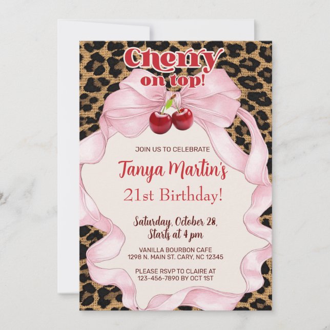 Invitación Cherry On Top adult woman birthday invitation. (Anverso)