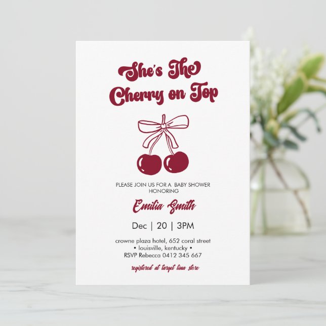 Invitación Cherry on Top Baby Shower dibujado a mano (Anverso de pie)