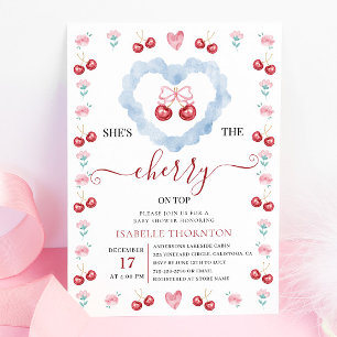 Invitación Cherry on Top Baby Shower Elegante Coqueta